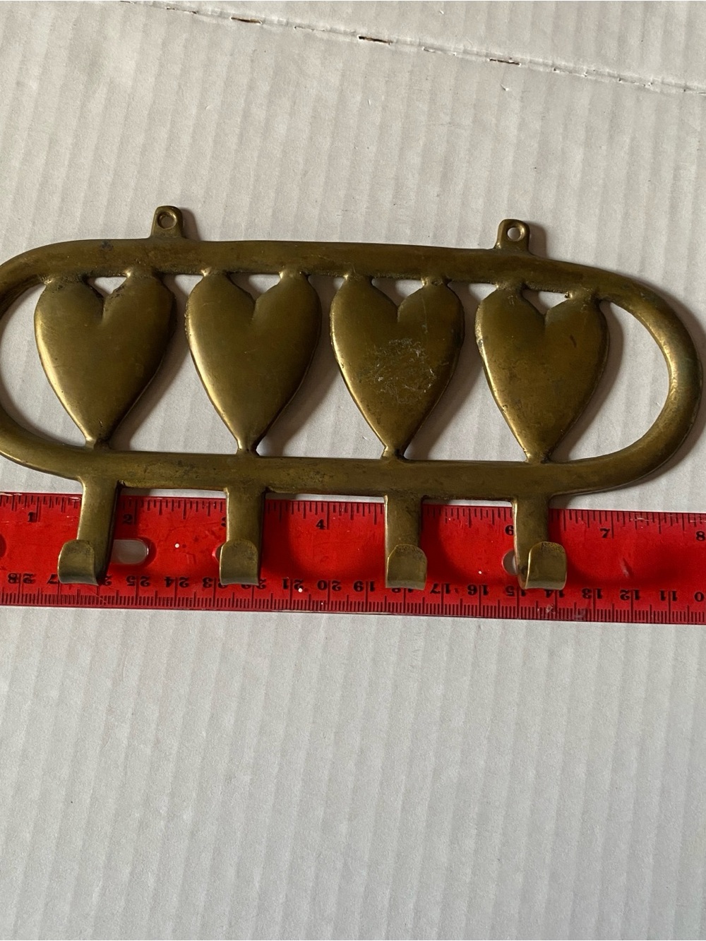 Vintage/Retro Gold Brass Finish Heart Wall Mounted Metal Hook Rack,4 Hooks decor - Picture 4 of 5